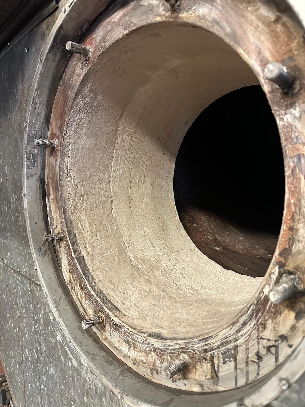 Refractory brickwork during refurbishment work on an incineration plant