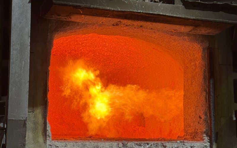 View into an opened aluminium melting furnace with a new refractory lining