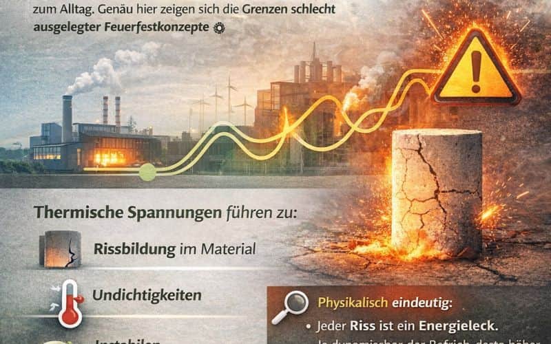 Oberflächenrisse in einer feuerfesten Auskleidung verursacht durch thermische Wechselbelastung